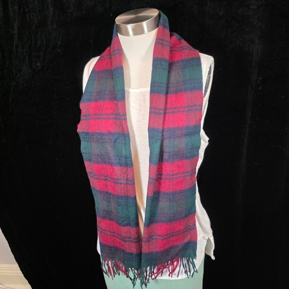 Harrison Tartan Plaid Cashmere/Wool Rectangle 55"x12" Burgundy Black Dark Green